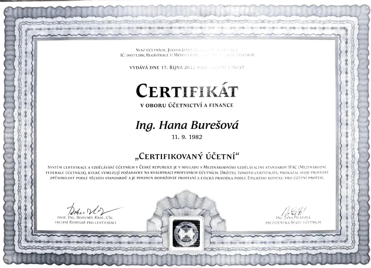 Certifikát v oboru účetnictví a finance